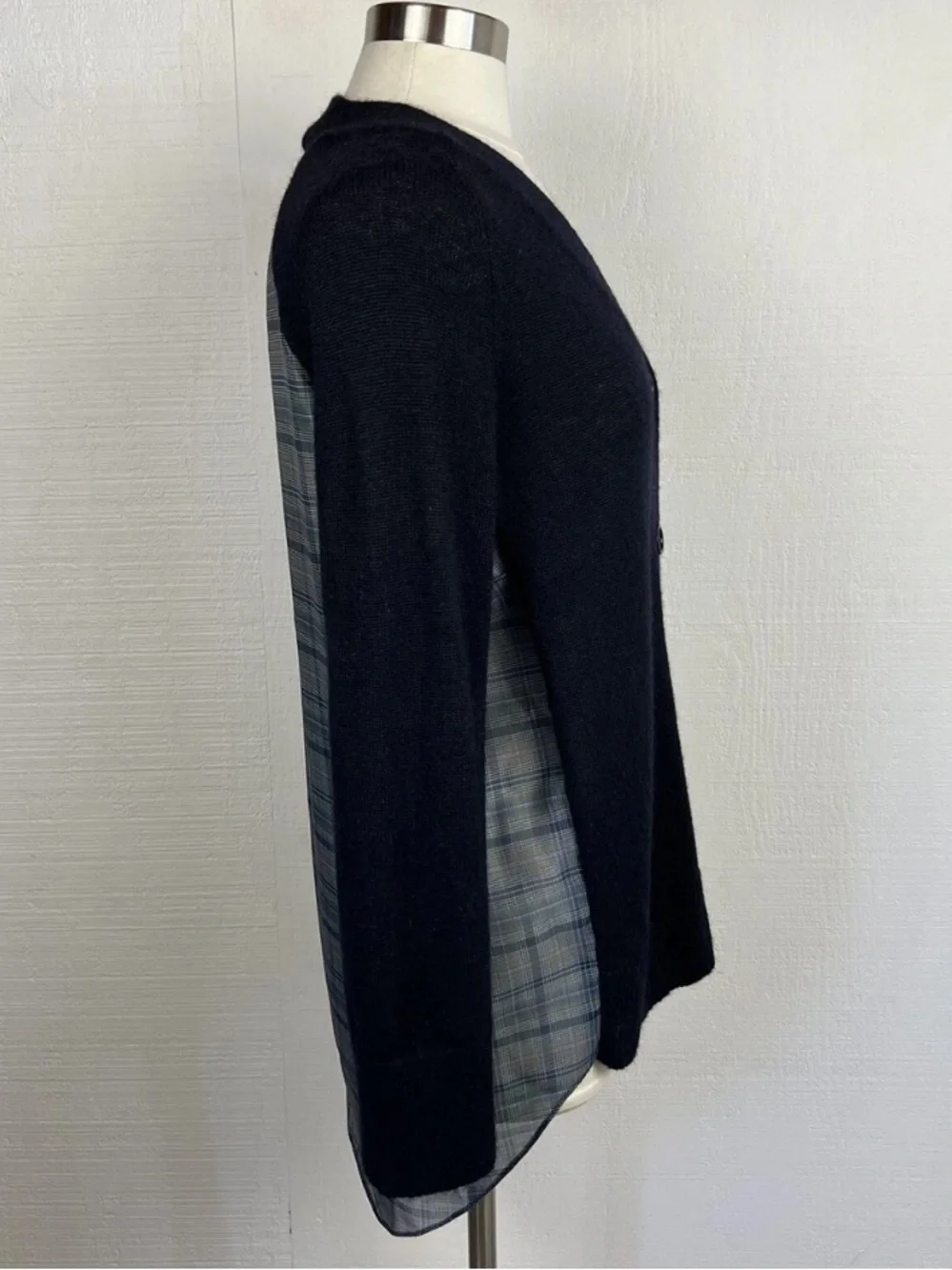 COS Cardigan Oversized Blue Button Plaid Mohair Wool Preppy Quite Luxury S/M